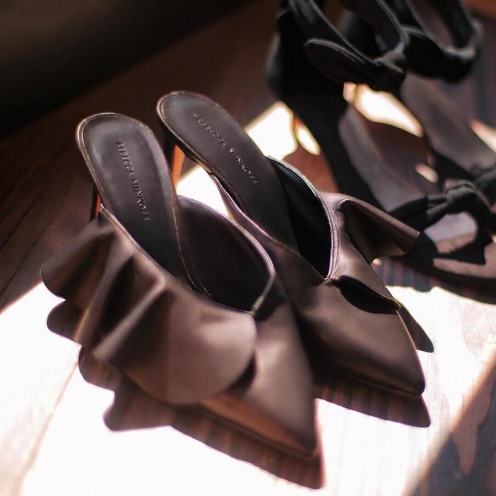 NIB Rebecca Minkoff Leather Ruffle Slide on Heels